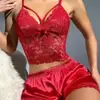 Estilo Nuevo Europeo y Americano Deseo Amazon Camisola Chaleco de Encaje Shorts de Encaje Conjunto de Pijama de Dos Piezas qqny