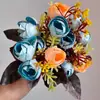Flor de camelia artificial de seda para simulación, 5 tallos, 15 capullos perlados, pequeños racimos de té, decoración del hogar, flores falsas de simulación