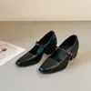 Sapatos Mary Jane Quadrados Retrô para Mulheres, Salto Grosso, Uma Tira, Couro Macio para o Dia a Dia, Novos Sapatos Pequenos de Couro Versáteis para Primavera e Outono