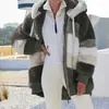 Transfronterizo Amazon Temu Populares Europeos y Americanos Otoño e Invierno 2025 Cálidos de Felpa Patchwork Cremallera Bolsillo con Solapa Pantalones con Capucha Sueltos Exteriores