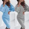 Vestido Casual de Color Puro con Cuello Redondo que Cubre la Cintura y las Caderas, Otoño Europeo y Americano 2024 Lazada