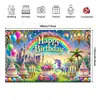 Colección exclusiva transfronteriza de telas de fondo de alta definición con estampado de dinosaurios de dibujos animados, coches de carreras y temática de fútbol para fiestas de cumpleaños