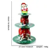 Decoração de Festa de Natal Suprimentos Suporte de Bolo de Papel Suporte de Bolo Papai Noel Rena Suporte de Exibição de Sobremesa de Três Camadas