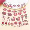 15 Estilos de Serie Roja de San Valentín con Goteo de Aceite Copa Anillos de Diamante Corazón de Amor Colgantes de Aleación Accesorios para Joyería DIY