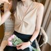 Top de Satén sin Mangas para Mujer 2026 Verano Nuevo Estilo Chaleco Cuello en V Holgado y Elegante Adelgazante Estilo Coreano Camisa de Gasa