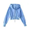 Sudadera con Capucha de Color Sólido y Cremallera Doble con Parches para Mujer, Nuevo Estilo Otoño 2025, Corte Ajustado, Chaqueta Cardigan Corta
