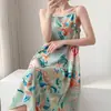Camisón holgado de algodón y seda con estampado para mujer, ropa de casa, informal, sexy, vestido largo, falda, pijama, nuevo estilo de primavera