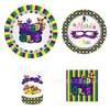 Mm044 Fiesta de Máscaras de Mardi Gras Fiesta Festival Fiesta Pancarta para 8 Personas Juego de 4 Piezas Plato de Papel Vaso de Papel