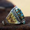 Anillo de Dzi de Nueve Ojos Estilo Tibetano para Hombres y Mujeres Patrón Dapeng de Becerro Anillo Retro Índice con Mantra de Seis Caracteres