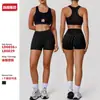 Conjunto de Yoga Fitness Transfronteiriço Europeu e Americano com Bolinhas, Sutiã de Yoga Respirável com Tela, Conjunto de Shorts Esportivos de Cintura Alta Levanta Bumbum