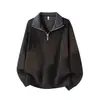 Muxi Roupa Estilo Old Money Retrô Tendência Versátil Meio Zíper Casual Moletom Solto Elástico Manga Longa Top Masculino