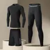 Conjunto de Roupa Térmica de Secagem Rápida Justa para Homens, Roupas de Corrida, Fitness, Treinamento, Outono, Inverno, Esportes, Calça de Camada Interna Alta Elasticidade, Montanhismo