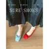 ¡Versión de piel de oveja! Zapatos de mujer elegantes azules de 3 cm, nuevos bailarinas con lazo Primavera 2025
