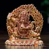 Adornos de Buda para el Hogar de Xizang Nepal Completamente Chapado en Oro de 3 Pulgadas Rey Kong de Túnica Negra Mahagala Buda de Dos Brazos