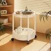 Mesa Lateral Carrinho de Vidro Móvel, Mesa de Centro Pequena para Sofá de Sala de Estar, Prateleira de Armazenamento, Mesa de Cabeceira de Quarto Estilo Francês de Luxo Leve