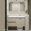 Gabinete para Lavabo de Madera Maciza Combinación Agujero para Toalla de Papel Gabinete Espejo Feng Shui Lavabo Cerámico Integrado Gabinete de Baño con Soportes Personalización