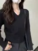 Suéter de punto sin mangas con cuello en V color albaricoque para mujer, nuevo estilo otoño e invierno 2026, adecuado para usar en capas o solo, top de punto ajustado
