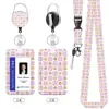 Portatarjetas de plástico con estampado floral, portatarjeta de identificación para credencial de trabajo con cordón y hebilla retráctil, protector para credencial de empleado y tarjeta de autobús