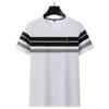 Ali Tiger Camiseta de Verano Nueva para Hombre Bordado de Rayas de Piña Cuello Redondo Manga Corta Moda para Hombre Top de Negocios Camiseta de Hombre