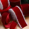 Nuevo Listón Navideño de Terciopelo Rojo con Borde Blanco, Moño Hecho a Mano, Envoltura de Regalos y Suministros de Ambiente