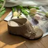 Pantuflas Retro con Suela Gruesa sin Cierre para Mujer, Uso Exterior de Verano, Estilo Versátil para Vacaciones, Pantuflas de Cuña con Tacón Medio sin Cierre