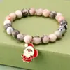 Adornos Navideños Europeos y Americanos Pulsera de Piedra Natural y Perlas para Manualidades Pulsera Elástica de Papá Noel Femenina Regalo Festivo Transfronterizo