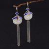 Pendientes con borlas de jade hetian y murciélago azul quemado estilo chino vintage de plata S925 de Golden Deer King para mujer