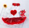 Verão Novo Dia das Mães para Bebê Vestido de Malha Lantejoula Manga Curta Vestido Amor Sapatinhos de Bebê Conjunto de Três Peças