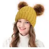 Chapéu de Lã Tricotado Quente Novo Outono e Inverno Amazon Transfronteiriço Camada Dupla de Fleece Orelhas Duplas À Prova de Frio