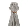 Vestido Midi Rayado Elegante de Moda para Mujer Estilo Europeo y Americano Transfronterizo 2026 con Cinturón 7933537