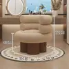 Silla de Pastel Color Crema Estilo Francés, Silla Sofá Individual de Lana de Cordero de Moda para Balcón Sala de Estar, Silla Moderna Minimalista de Madera Maciza
