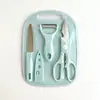 Cuchillo de Fruta Set de Cuchillos para Tabla de Cortar de Cocina, Cuchillo de Cocina y Tabla de Cortar, Herramientas para Preparar Comida de Bebé, Set de Cuatro Piezas con Funda para Cuchillo para Uso Doméstico