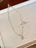 Collar Colgante Flor Corazón de Perlas Transparente Estilo Coreano Sencillo para Mujer Elegante Cadena Larga Doble Capa Apilable para Suéter