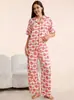 Conjunto de Dos Piezas para Mujer de Manga Corta con Solapa, Cardigan Estampado, Pijama y Ropa de Casa, Nuevo Estilo Europeo y Americano Transfronterizo para Primavera y Verano