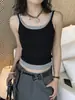 Top de Estilo Americano de Doble Tirante con Bloques de Color, Huecos y Espalda Descubierta, Ajustado, para Mujer - Nuevo Estilo Primavera/Verano del Louvre