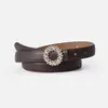 Jeans de Cuero Genuino con Pedrería Estilo Ins con Cinturón Fino de Cuero Decorativo para Traje Moda Femenina Versátil Moderno