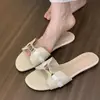 Sandalias de Verano para Mujer, Medias Zapatillas Planas con Hebilla Metálica Estilo Francés, Punta Abierta, de una Sola Tira, Versátiles, Chanclas de Playa para Mujer
