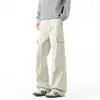 Calça Cargo Reta Desconstruída com Múltiplos Bolsos para Homem, Estilo Tendência Casal para Primavera e Outono, Plissada de Caimento Solto, Calça Longa Casual Versátil