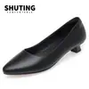 Zapatos Planos Cómodos y No Cansan Pies Zapatos Individuales Negros de Tacón Medio Tacón Grueso Tacón Bajo Zapatos de Piel Zapatos de Trabajo Herramienta de Trabajo Profesional para Mujer