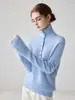 Suéter de cachemira para mujer, sencillo y versátil, con cuello camisero y botones, top de punto de cachemira de color liso, corte holgado