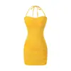 Vestido de Alcinha Sexy Estilo Hot Girl, Novo Estilo de Verão com Bojos, Vestido Bodycon Acinturado Franzido, Vestido Curto Regata