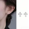 Brincos de Tarraxa Mini Cruz de Zircônia Prata Pura S999 para Mulheres, Não Precisa Remover, Design Amigo do Furo da Orelha, Tarraxas de Osso da Orelha de Alta Qualidade