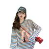 Camiseta de Algodón a Rayas de Colores para Mujer, Estilo Dulce, Dibujos Animados, Graffiti, Rejuvenecedora, Holgada, Casual, La Más Fácil de Combinar