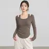 Conjunto de yoga para mujer para otoño, conjunto de dos piezas con sujetador incorporado, top deportivo de manga larga con hombros descubiertos, ajuste ceñido y que realza la figura, adecuado para entrenamiento de Pilates, venta al por mayor