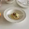 Conjunto de Louça Embossada Estilo Francês Doméstico Branco Puro Simples Cerâmica Prato Raso Prato para Comida Ocidental Prato de Ponto Prato Prato Tigela de Arroz Combinação