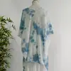 Nuevo cárdigan de punto con flecos calados, teñido a mano en azul y blanco, chal teñido a mano de Dali, Yunnan