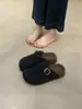 Zapatos cerrados para mujer estilo Birkenstock, de suela gruesa y forro polar, Novedad Otoño e Invierno 2025 para Mujer, Pantuflas de Piel tipo Slip-On Perezoso
