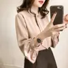 Moda Nova Outono 2026 Cor Sólida Solta Manga Lanterna Chiffon Camisa Feminina Manga Longa Top Estilo Coreano Camisa