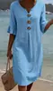 Vestido de Algodón y Lino con Cuello en V, Botones Grandes y Mangas con Volantes para Mujer, Nuevo para Primavera/Verano 2026, Transfronterizo Europeo y Americano de Amazon