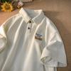 Camisa Polo Retrô Estilo Americano Masculina de Manga Curta Verão Pesado High Street Moda Da Marca Camisa Da Moda Lapela T-shirt Roupas Estilo Hong Kong